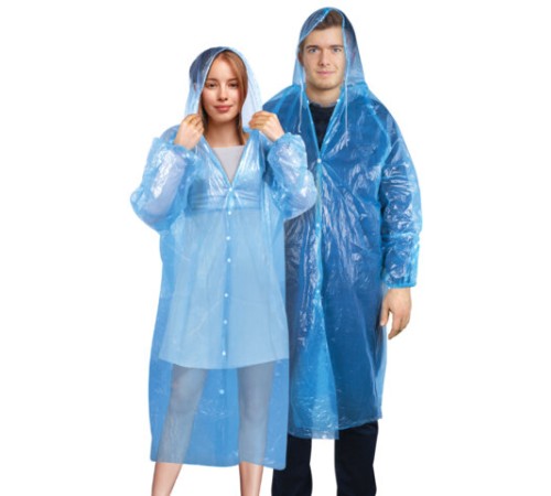 Дождевик-плащ синий на кнопках полиэтиленовый, универсальный размер 120x80 см, SHAMAANI (ШАМААНИ), 610929