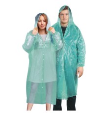 Дождевик-плащ зеленый на кнопках полиэтиленовый, универсальный размер 120х80 см, SHAMAANI (ШАМААНИ), 610930