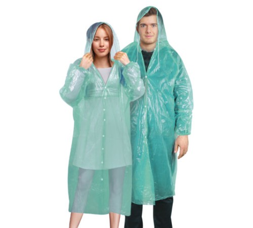 Дождевик-плащ зеленый на кнопках полиэтиленовый, универсальный размер 120х80 см, SHAMAANI (ШАМААНИ), 610930