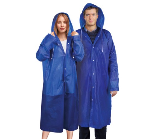 Дождевик плащ синий на кнопках, EVA, многоразовый прочный, чехол в комплекте, универсальный размер, SHAMAANI (ШАМААНИ), 610931