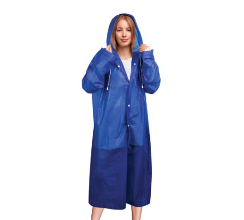 Дождевик плащ синий на кнопках, EVA, многоразовый прочный, чехол в комплекте, универсальный размер, SHAMAANI (ШАМААНИ), 610931