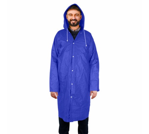 Дождевик плащ синий на кнопках, EVA, многоразовый прочный, чехол в комплекте, универсальный размер, SHAMAANI (ШАМААНИ), 610931