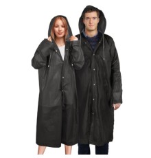 Дождевик плащ черный на кнопках, EVA, многоразовый прочный, чехол в комплекте, универсальный размер, SHAMAANI (ШАМААНИ), 610932