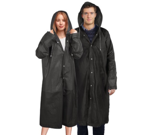 Дождевик плащ черный на кнопках, EVA, многоразовый прочный, чехол в комплекте, универсальный размер, SHAMAANI (ШАМААНИ), 610932