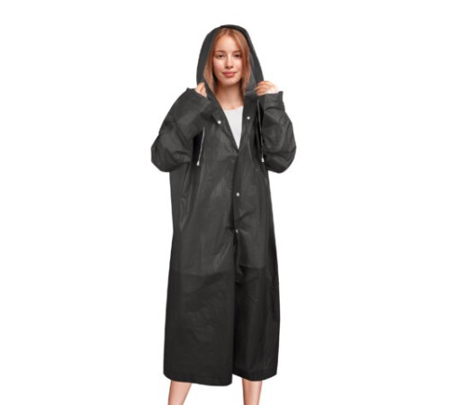 Дождевик плащ черный на кнопках, EVA, многоразовый прочный, чехол в комплекте, универсальный размер, SHAMAANI (ШАМААНИ), 610932