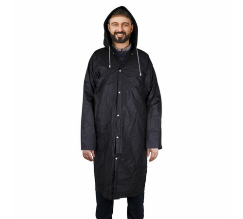 Дождевик плащ черный на кнопках, EVA, многоразовый прочный, чехол в комплекте, универсальный размер, SHAMAANI (ШАМААНИ), 610932