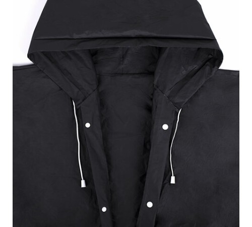 Дождевик плащ черный на кнопках, EVA, многоразовый прочный, чехол в комплекте, универсальный размер, SHAMAANI (ШАМААНИ), 610932