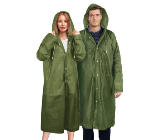 Дождевик плащ зеленый на кнопках, EVA, многоразовый прочный, чехол в комплекте, универсальный размер, SHAMAANI (ШАМААНИ), 610933