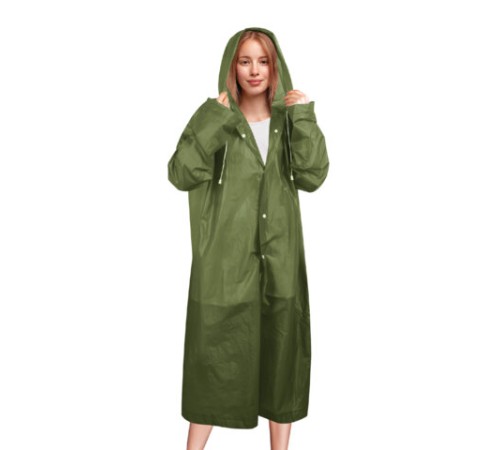 Дождевик плащ зеленый на кнопках, EVA, многоразовый прочный, чехол в комплекте, универсальный размер, SHAMAANI (ШАМААНИ), 610933