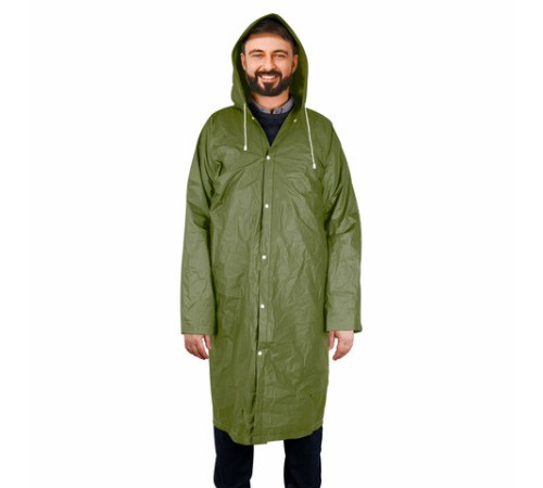 Дождевик плащ зеленый на кнопках, EVA, многоразовый прочный, чехол в комплекте, универсальный размер, SHAMAANI (ШАМААНИ), 610933