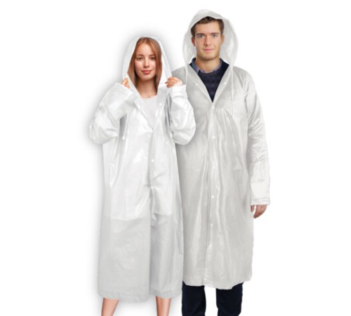Дождевик-плащ белый на кнопках, EVA, многоразовый прочный, чехол в комплекте, универсальный размер, SHAMAANI (ШАМААНИ), 610935