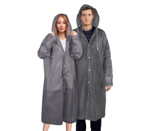 Дождевик плащ серый на кнопках, EVA, многоразовый прочный, чехол в комплекте, универсальный размер, SHAMAANI (ШАМААНИ), 610936