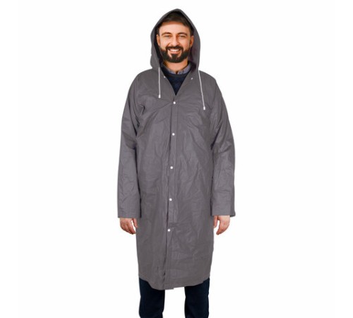 Дождевик плащ серый на кнопках, EVA, многоразовый прочный, чехол в комплекте, универсальный размер, SHAMAANI (ШАМААНИ), 610936
