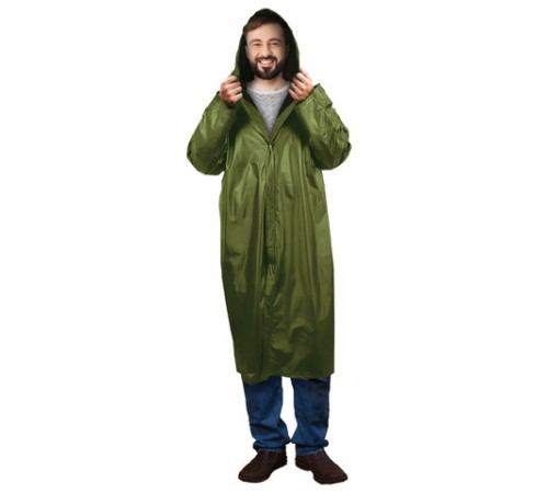 Дождевик-плащ хаки на кнопках виниловый сверхпрочный, размер 50-56, рост 170-185, ГРАНДМАСТЕР, 610937