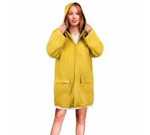 Дождевик-куртка желтая на кнопках С КАРМАНАМИ, виниловая, размер 50-56, рост 170-185, ГРАНДМАСТЕР, 610939