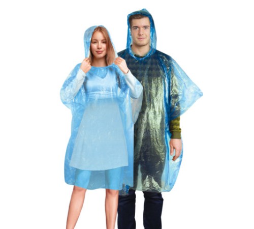 Дождевик-пончо синий полиэтиленовый, универсальный размер, SHAMAANI (ШАМААНИ), 610940