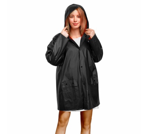 Дождевик-куртка чёрная на кнопках С КАРМАНАМИ, виниловая, размер 50-56, рост 170-185, ГРАНДМАСТЕР, 610942