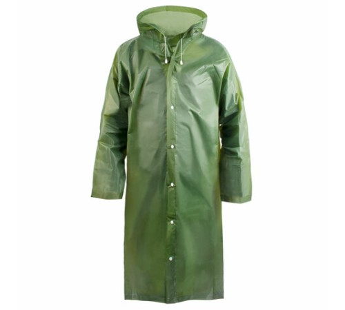 Дождевик-плащ зеленый на кнопках, EVA, многоразовый прочный, универсальный размер, KOMFI, EVA005G