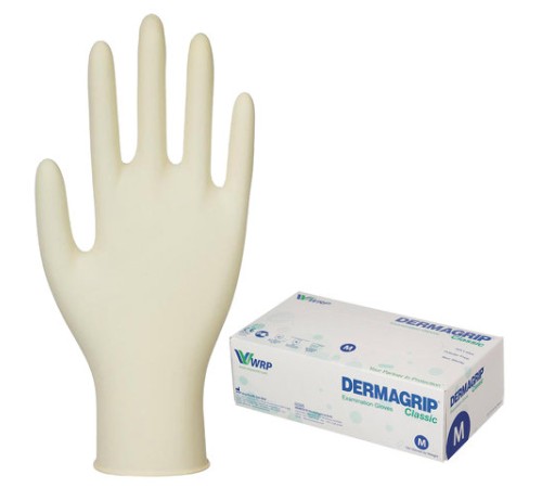 Перчатки латексные смотровые, 50 пар (100 штук), размер 7-8, M (средний), DERMAGRIP Classic, D1502-10