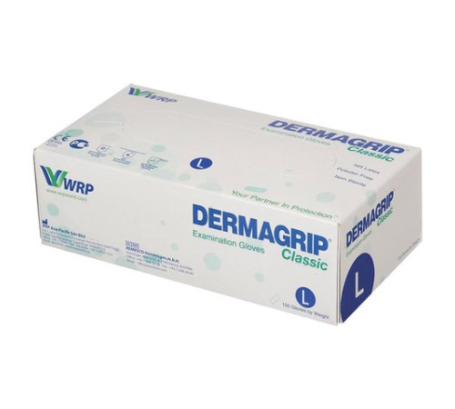 Перчатки латексные смотровые, 50 пар (100 штук), размер 8-9, L (большой), DERMAGRIP Classic, D1503-10