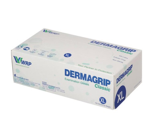 Перчатки латексные смотровые, 50 пар (100 штук), размер 9-10, XL (очень большой), DERMAGRIP Classic, D1504-10