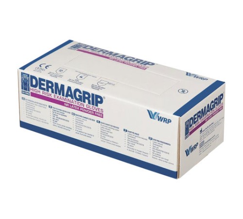 Перчатки латексные смотровые, 25 пар (50 штук), сверхпрочные, размер 7-8, M (средний), DERMAGRIP High Risk, D1402-14