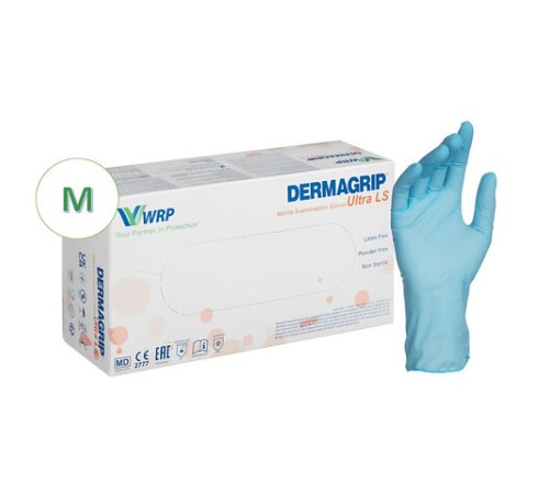 Перчатки нитриловые смотровые, 100 пар (200 штук), повышенная чувствительность, размер 7-8, M (средний), DERMAGRIP Ultra, D1102-27