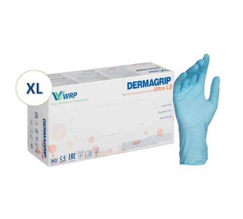 Перчатки нитриловые смотровые, 90 пар (180 штук), повышенная чувствительность, размер 9-10, XL (очень большой), DERMAGRIP Ultra, D1104-27