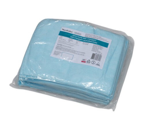 Простыня голубая нестерильная 80х200 см, КОМПЛЕКТ 20 шт., СМС 14 г/м2, ЧИСТОВЬЕ, 02-904