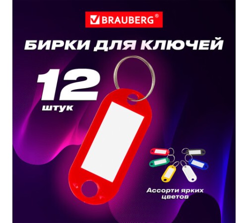 Бирки для ключей КОМПЛЕКТ 12 шт., длина 50 мм, инфо-окно 30х15 мм, АССОРТИ, BRAUBERG, 231151 Бирки для ключей КОМПЛЕКТ 12 шт., длина 50 мм, инфо-окно 30х15 мм, АССОРТИ, BRAUBERG, 231151