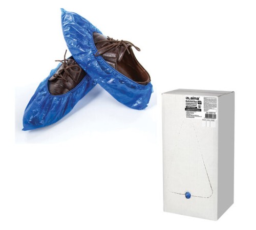 Бахилы КОМПЛЕКТ 600 шт. (300 пар), СВЕРХПРОЧНЫЕ, двойная резинка, 40х14 см, 100 мкм, 10 г, LAIMA, 630719