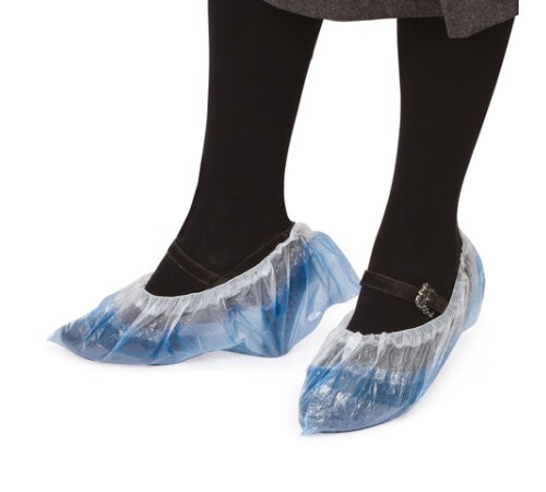 Бахилы КОМПЛЕКТ 100 штук (50 пар), ДВОЙНЫЕ (со стелькой), 40х14 см, 40 мкм, 4 г, ПНД, LAIMA, 630720