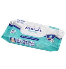 Антисептические салфетки влажные 50 штук SMART MEDICAL, без спирта, крышка-клапан, 72034