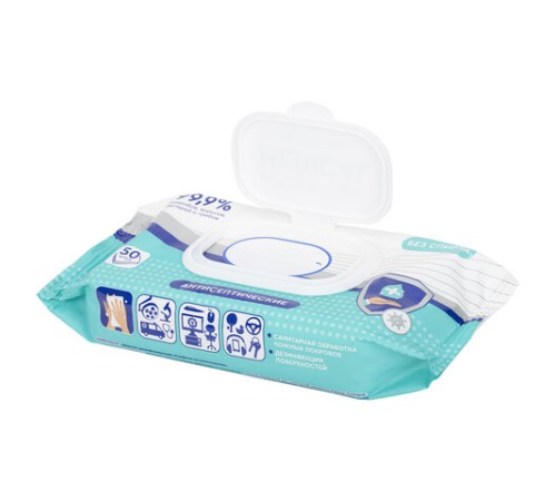 Антисептические салфетки влажные 50 штук SMART MEDICAL, без спирта, крышка-клапан, 72034