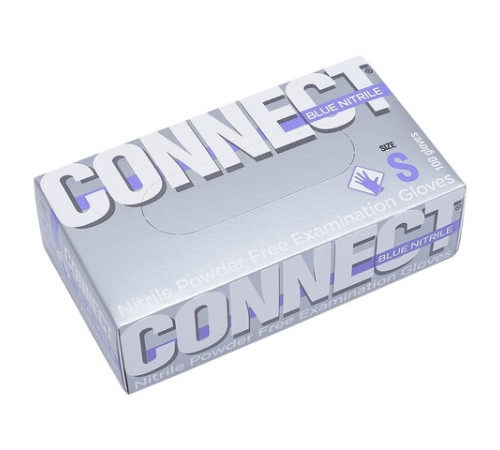 Перчатки смотровые нитриловые 50 пар (100 штук), CONNECT, голубые, размер 6-7, S (малый)