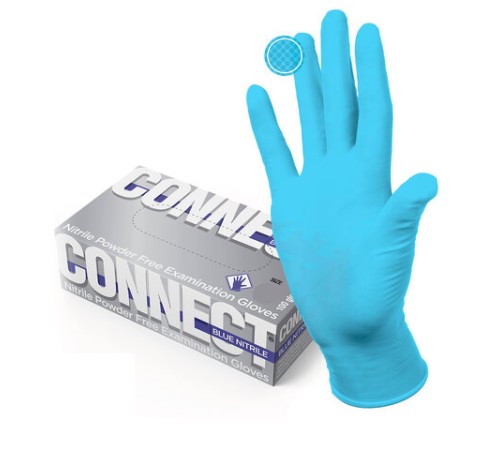 Перчатки смотровые нитриловые 50 пар (100 штук), CONNECT, голубые, размер 7-8, M (средний)