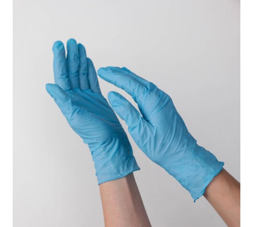 Перчатки смотровые нитриловые 50 пар (100 штук), CONNECT, голубые, размер 8-9, L (большой)