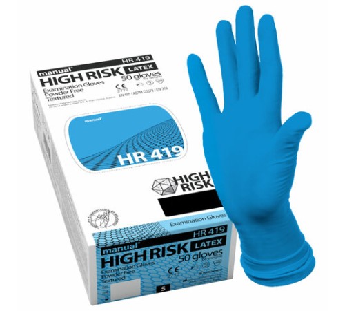 Перчатки латексные смотровые MANUAL HIGH RISK HR419 Австрия 25 пар (50 штук), размер 6-7, S (малый)