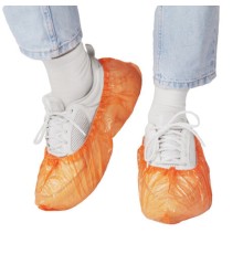 Бахилы оранжевые КОМПЛЕКТ 100 штук (50 пар) СТАНДАРТ+, размер 40х14 см, 18 мкм, 2,5 г, ELEGREEN