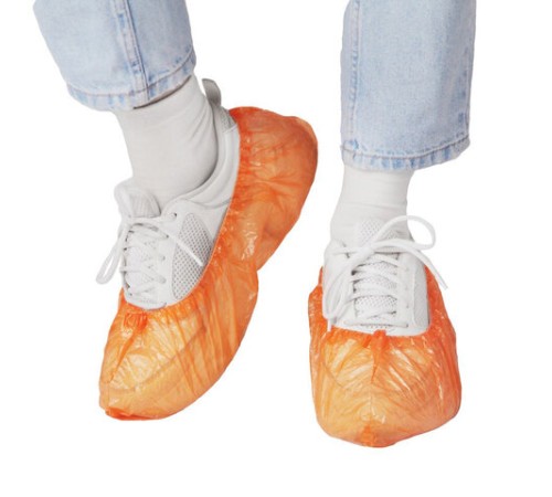 Бахилы оранжевые КОМПЛЕКТ 100 штук (50 пар) СТАНДАРТ+, размер 40х14 см, 18 мкм, 2,5 г, ELEGREEN