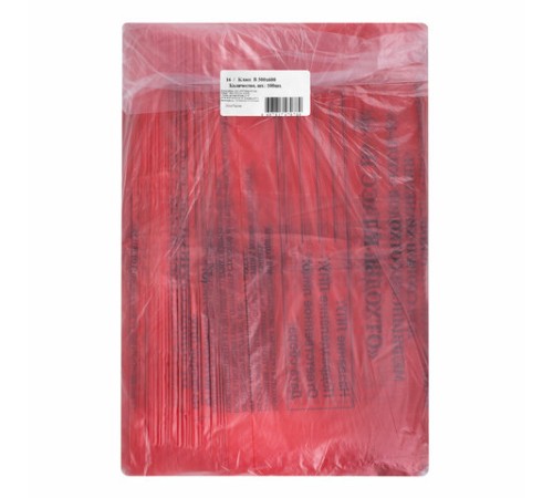 Пакеты для медицинских отходов КОМПЛЕКТ 100 шт., класс В (красные) 30 л, 50х60 см,16 мкм, ПТП 