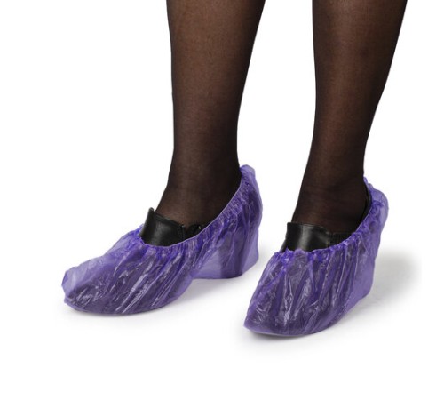 Бахилы MERIDIAN ПРОЧНЫЕ 3,8 г, фиолетовые, двойная резинка, КОМПЛЕКТ 100 штук (50 пар), 40х15 см, ПНД