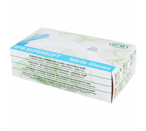 Перчатки нитриловые смотровые SFM Supersoft, Германия, 100 пар (200 штук), размер 8-9, L (большой)