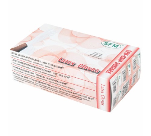 Перчатки латексные смотровые SFM Grip-Surface/ L 254 SC, Германия, 50 пар (100 штук), размер 7-8, М (средний)