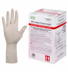 Перчатки латексные стерильные хирургические, КОМПЛЕКТ 50 пар (100 штук), Германия, размер 7, М (средний), SFM