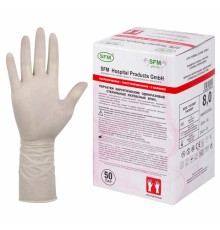 Перчатки латексные стерильные хирургические, КОМПЛЕКТ 50 пар (100 штук), Германия, размер 8, М (средний), SFM