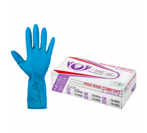 Перчатки латексные смотровые особо прочные SFM HIGH RISK COMFORT, Германия, 25 пар (50 штук), размер 8-9, L (большой)