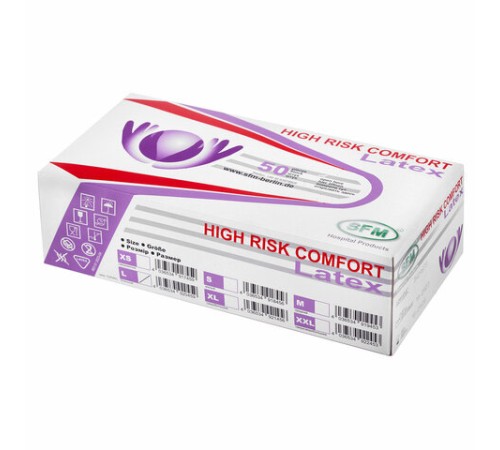 Перчатки латексные смотровые особо прочные SFM HIGH RISK COMFORT, Германия, 25 пар (50 штук), размер 8-9, L (большой)