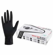 Перчатки нитриловые сверхпрочные с текстурой SFM MEGA TEX BLACK, Германия, 25 пар (50 штук), размер 7-8 (средний)