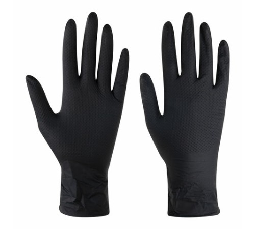 Перчатки нитриловые сверхпрочные с текстурой SFM MEGA TEX BLACK, Германия, 25 пар (50 штук), размер 7-8 (средний)